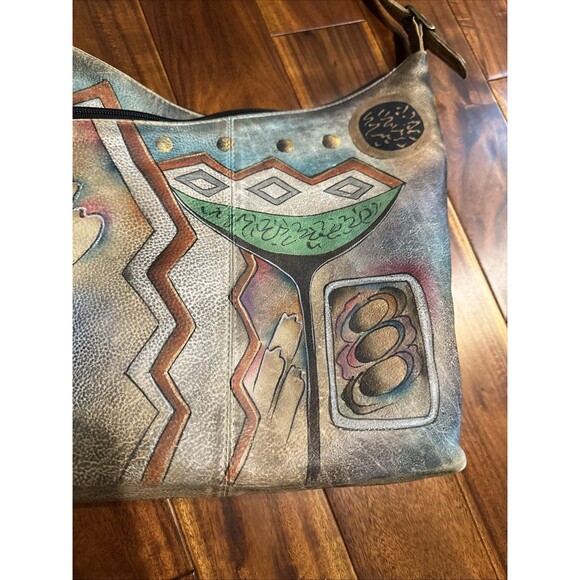 ANUSCHKA Purse Hand Painted Leather Shoulder Bag Abstract Southwest Art - Picture 10 of 16